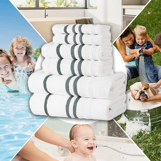 CASA COPENHAGEN Exotic Designed in Denmark 525 GSM Hotel & Spa Kitchen & Bath Set of 6 Egyptian Cotton Towels - 2 Bath Towels, 2 Hand Towels, 2 Washcloths - White