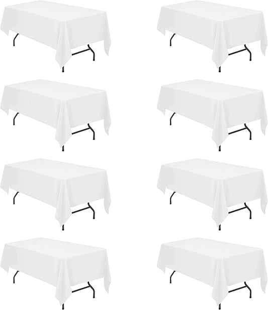 BRILLMAX 8 Pack White Tablecloths for 6 Foot Rectangle Tables 60 x 102 Inch - 6ft Rectangular Bulk Linen Polyester Fabric Washable Cloth Cover for Wedding Reception Banquet Birthday Party