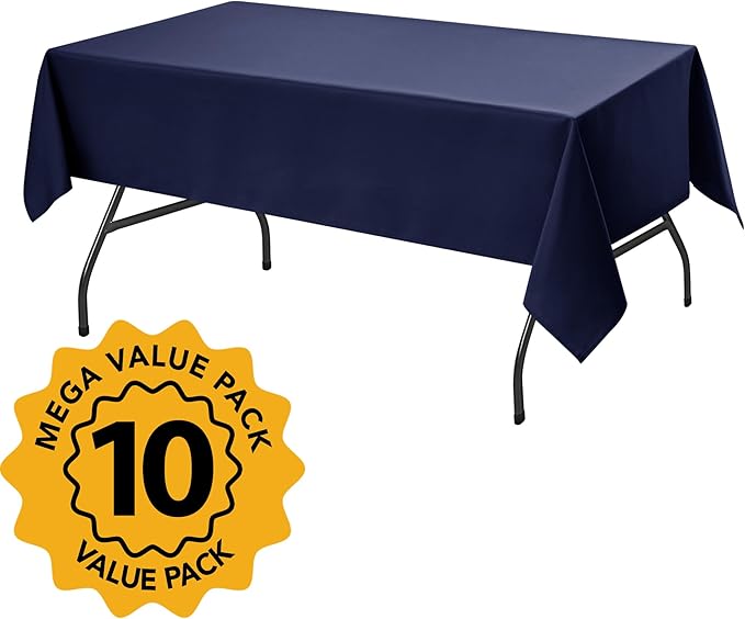 10-Pack Navy Blue Tablecloths for Rectangle Tables, 60 x 84 Inches, Stain-Resistant Polyester Fabric for 4 Foot Tables - Washable Table Covers for Weddings, Banquets, Birthday Parties, Events
