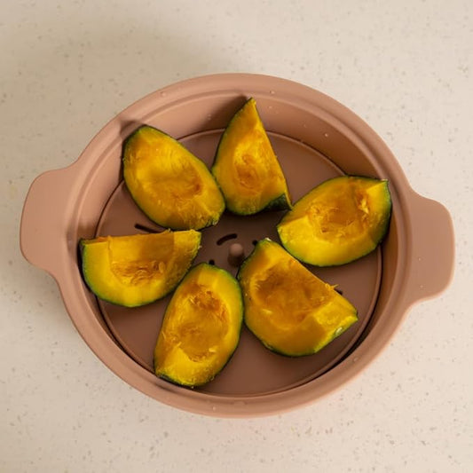 Microwave Silicone Steamer for Baby Food, Made In Korea, Oven & Dishwasher Safe to 482°F, Easy Clean, Microwave Pot with Handle & Lid, 100% Food Grade Steamer Bowl (Terracotta Rose, 29oz (850ml) with basket)