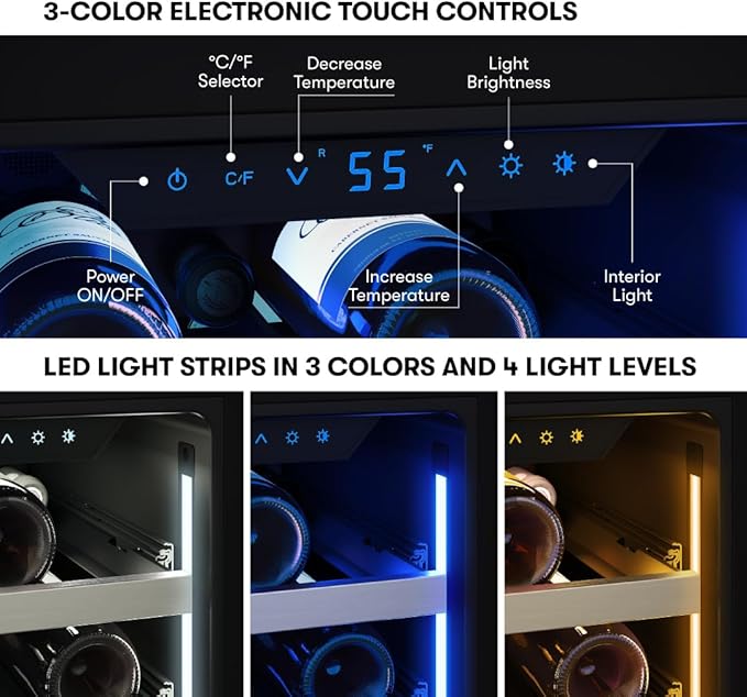 Zephyr Presrv 15 Inch Wine Fridge Single Zone Under Counter - Slim Narrow Wine Cooler Cellars Small Cabinet Wine Refrigerator Home Bar Chiller Freestanding with Glass Door - 27 x 750ml Bottles