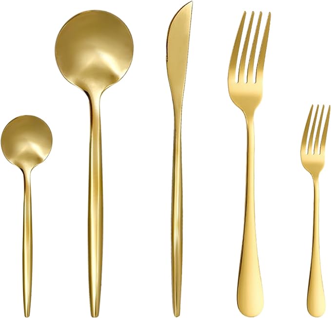 30 Piece Gold Silverware Set, Flatware Set for 6, Forks Spoons Set, Food-Grade Stainless Steel Cutlery Set (Gold)