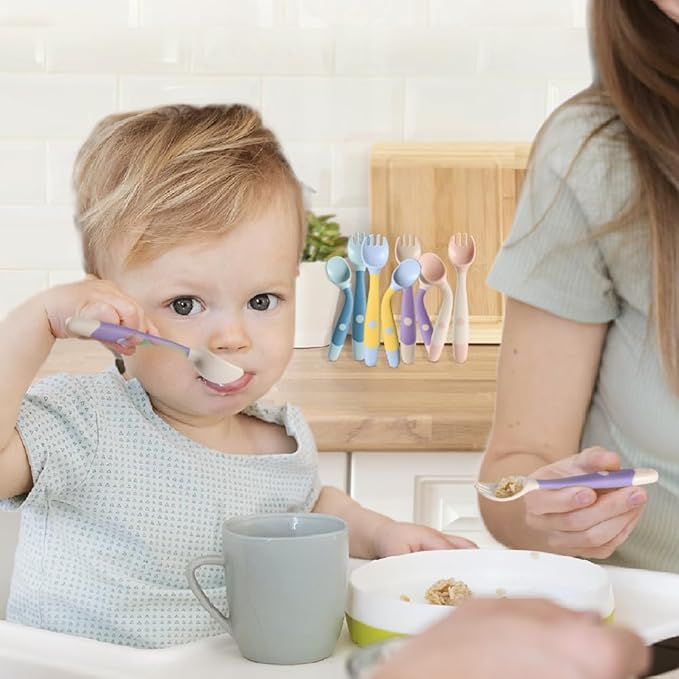Toddler Spoons, Bendable Training Baby Utensils Spoons and Forks Set for Self Feeding, Easy Grip & Dishwasher Safe Infant Utensils for Babies 6-12 Months (4 Pack)