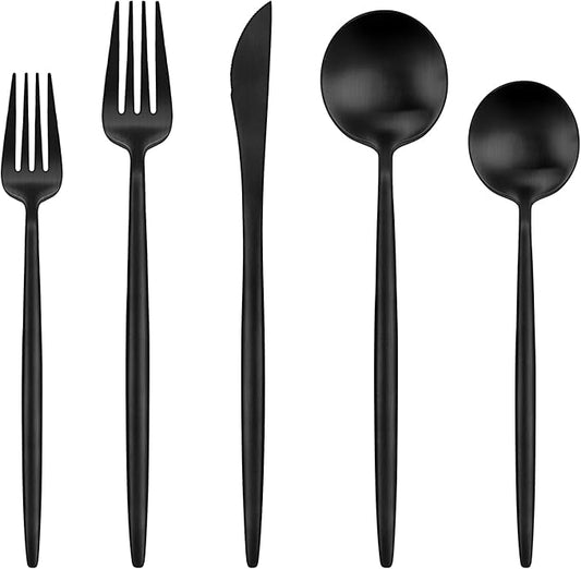 Black Silverware Set,Ollex 20 Pieces Flatware Set for 4,Stainless Tableware Cutlery Set with Knives Forks and Spoons Utensil set for Home Kitchen Restaurant Hotel,Satin Finish&Dishwasher Safe