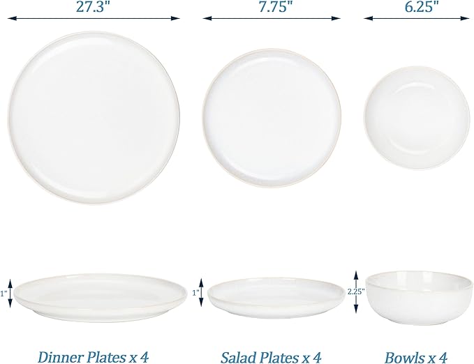 Plates and Bowls Sets, Ceramic Dinnerware Sets, 12 Pieces Modern Stoneware Dinnerware Set for 4, Reactive Glaze Dinnerware Set for Home Kitchen, Scratch Resistant, Microwave and Dishwasher