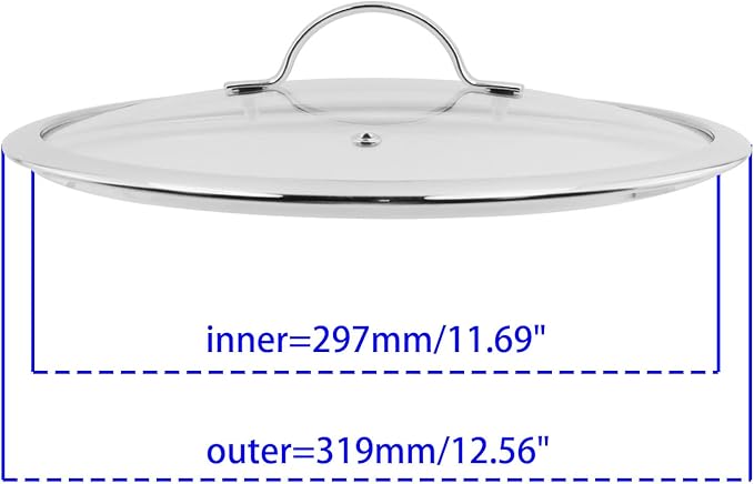 Woogim 4mm Thickness Tempered Glass Lid 12 Inch with Steam Vent,Dishwasher Safe & Oven Up to 480℉ Wide Edge Pot Lids with Stainless Steel Handle for Frying Pan Saute Pan Replacement Cover