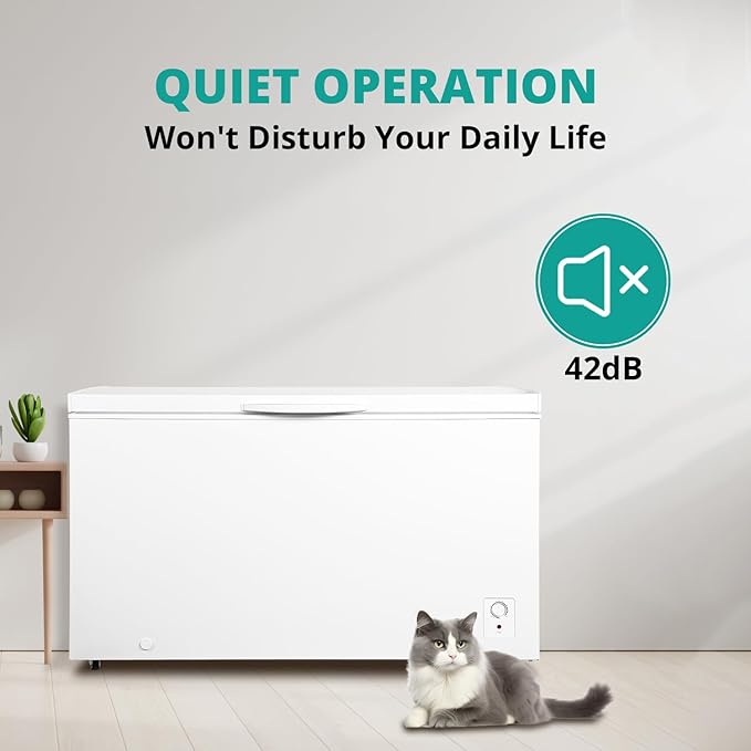 Deep Chest Freezer 14 Cubic Feet, Freezer Chest Garage Ready, 4 Wheels Large Storage Chest Freezer with 1 Basket, Low Noise, Energy Saving, Thermostat Control for Home, Office, Kitchen, White