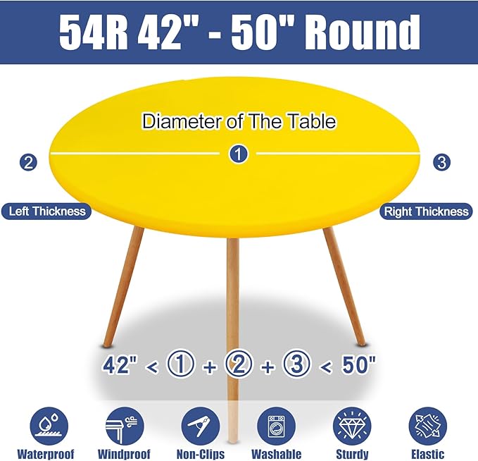 Round Spandex Tablecloth, Elastic Fitted Waterproof Tablecloths for 42"-50" Tables, Stretch Washable Picnic Table Cover for Camping, Dining, Indoor and Outdoor, Yellow