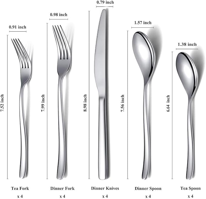 Silverware Set 20 Pieces, Stainless Steel Flatware Set, Mirror Polish Cutlery Set, Utensil Sets Service Set for 4 (Silver)