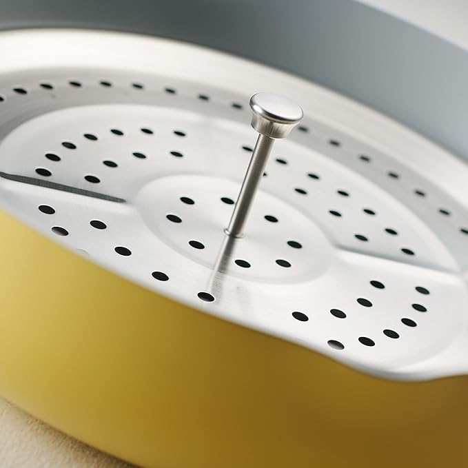 Tramontina All-in-One Plus Pan Set, 5-Quart Ceramic Non Stick Cooking Pan with Lid, Steamer Insert, Bamboo Utensil and Trivet, Yellow