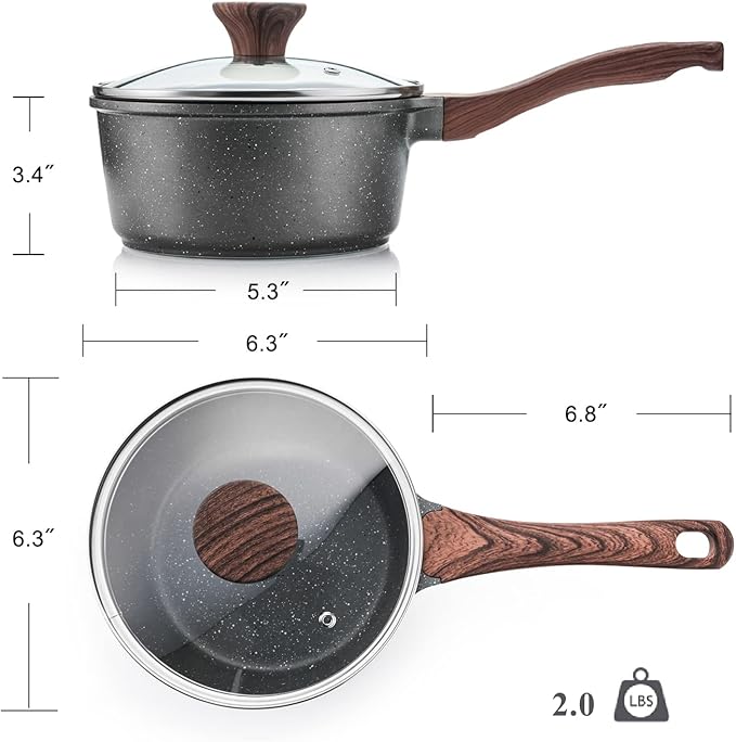 SENSARTE Nonstick Sauce Pan with Lid Saucepan Set, Swiss Granite Coating Sauce Pot Kitchen Cooking Pot Sets, Induction Comptable, Free of Intentionally Added PFOA, 1.5 + 2 QT