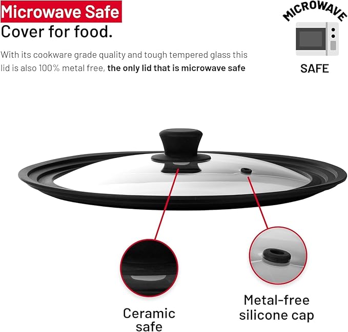 Universal Lids for Pots, Pans and Skillets - Tempered Glass with Vented Silicone Rim and Heat-Resistant Handle - Fits Multiple Cookware Sizes - Dishwasher & Microwave Safe (2 Pack, 11",12",12.5")