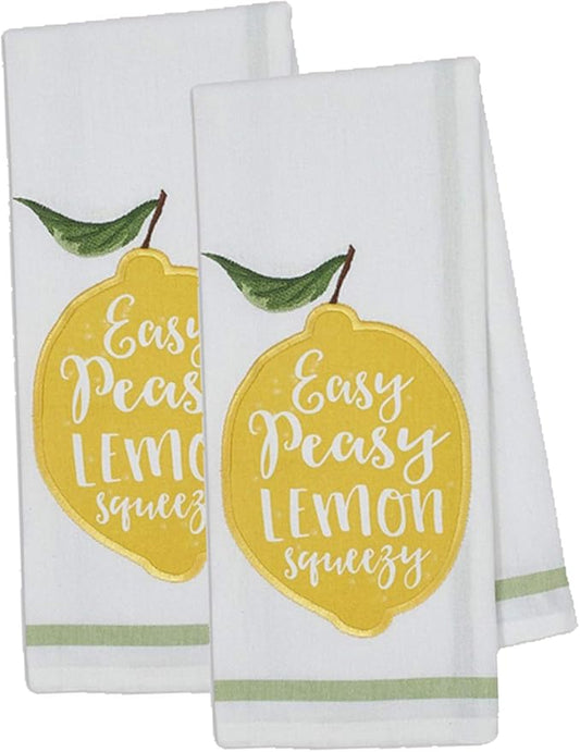 Design Imports Lemon Bliss Table Linens, 18-Inch by 28-Inch Dishtowels, Set of 2, Lemon Squeezy Embellished