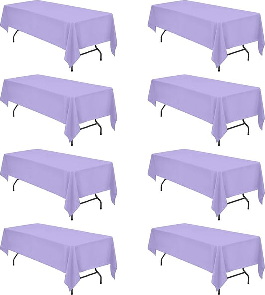 BRILLMAX 8 Pack Lavender Tablecloths for 8 Foot Rectangle Tables 60 x 126 Inch - 8ft Rectangular Bulk Linen Polyester Fabric Washable Cloth Cover for Wedding Reception Banquet Birthday Party
