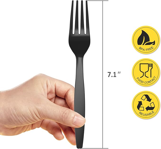 POSATE Disposable Forks, Plastic Forks, Pack of 100, Black, Disposable Utensils for Party Supply