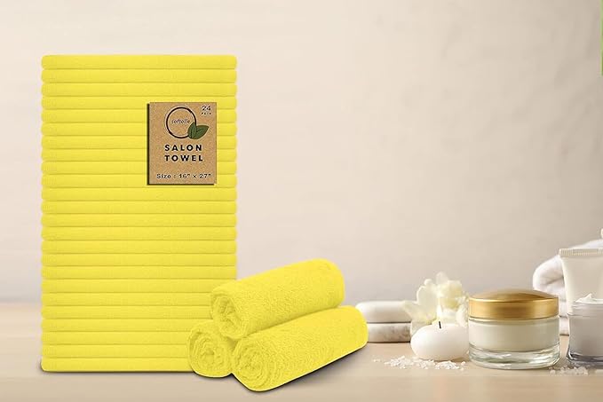 Softolle Salon Towels – Pack of 24 (16"x27") 100% Cotton Ring Spun – Ultra Soft, Highly Absorbent Hand Towels – Bulk for Spa, Gym & Salon (Yellow)
