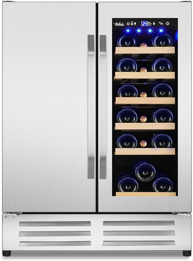 24 Inch Wine and Beverage Refrigerator, Dual Zone Wine Beverage Cooler, Built-in/Freestanding Beer and Wine Fridge with a Powerful Compressor, 20 Bottles and 88 Cans Capacity
