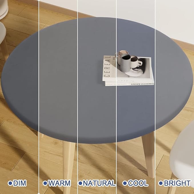 Round Spandex Tablecloth, Elastic Fitted Waterproof Tablecloths for 36"-44" Tables, Stretch Washable Picnic Table Cover for Camping, Dining, Indoor and Outdoor, Grey