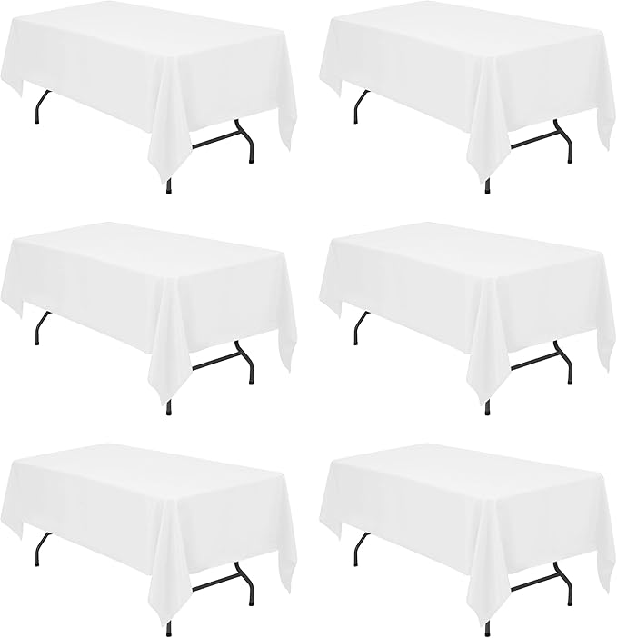 BRILLMAX 6 Pack White Tablecloths for 6 Foot Rectangle Tables 60 x 102 Inch - 6ft Rectangular Bulk Linen Polyester Fabric Washable Cloth Cover for Wedding Reception Banquet Birthday Party