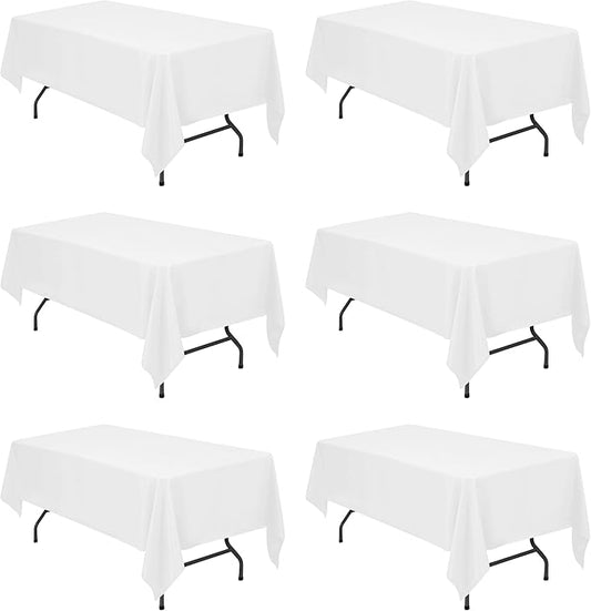 BRILLMAX 6 Pack White Tablecloths for 6 Foot Rectangle Tables 60 x 102 Inch - 6ft Rectangular Bulk Linen Polyester Fabric Washable Cloth Cover for Wedding Reception Banquet Birthday Party
