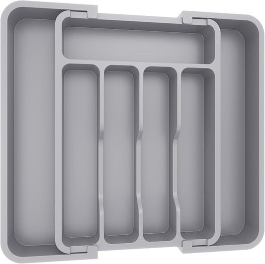 Lifewit Silverware Drawer Organizer, Expandable BPA Free Utensil Tray for Kitchen, Adjustable Flatware and Cutlery Holder for Spoons Forks Knives, Plastic Kitchen Organizers and Storage, Gray