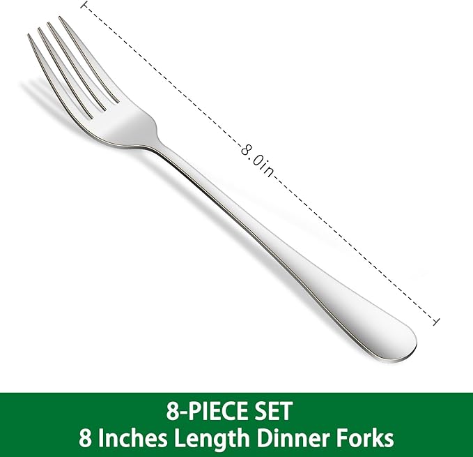 Dinner Forks,8-Piece 8 Inches Stainless Steel Table Fork,Dishwasher Safe Flatware Forks,Food Grade Mirror Polishing Silverware Main Fork For Home,Restaurant Or Hotel