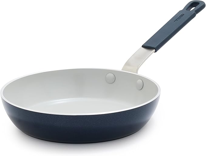 GreenPan x Bobby Flay 8" Nonstick Frying Pan Skillet, PFAS-Free Diamond Ceramic, Induction Suitable, Stay-Cool Silicone Handle, Easy Clean Dishwasher & Oven Safe, Egg & Omelet Pan, Oxford Blue