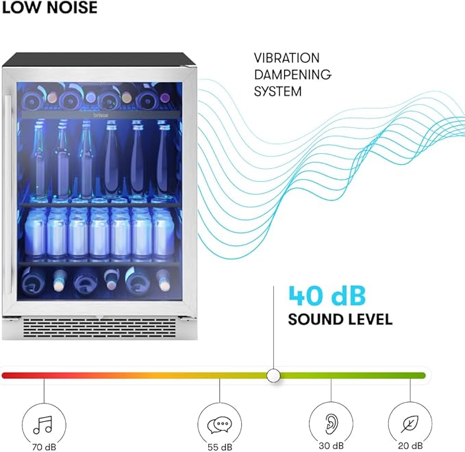 Zephyr Brisas 24 Inch Wine Fridge Single Zone Under Counter - Beverage and Wine Cooler Drink Refrigerator for Home with Glass Door 8 Bottles 112 cans