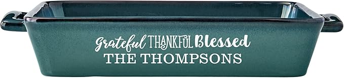 Let's Make Memories Personalized Grateful, Thankful, Blessed Stoneware - Teal Lasagna Dish