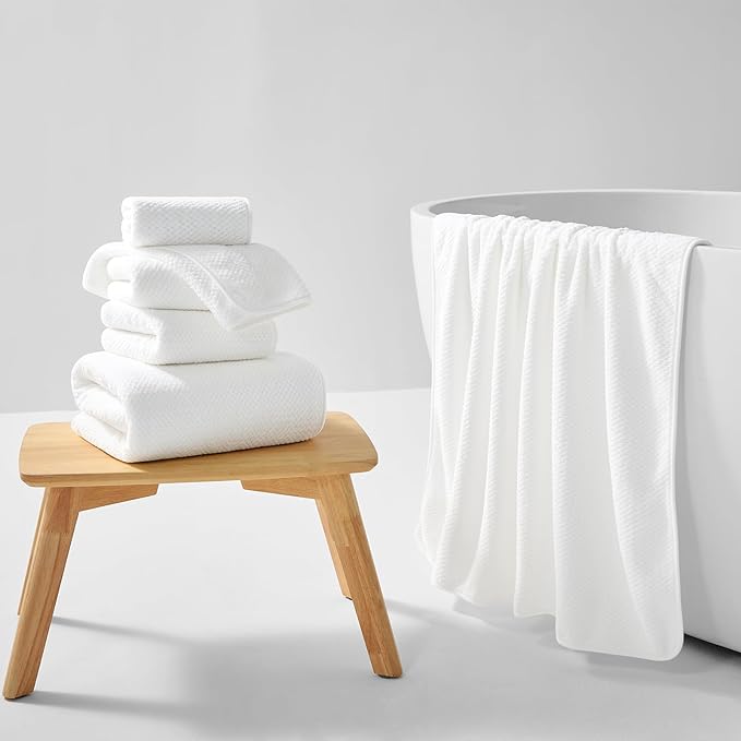 REDKISS Ultra Soft 6 Piece Towel Set, Premium White Towels for Bathroom, Highly Absorbent, Quick Dry, Lightweight Bath Towels Set Collection, Includes 2 Bath Sheets, 2 Hand Towels, 2 Washcloths