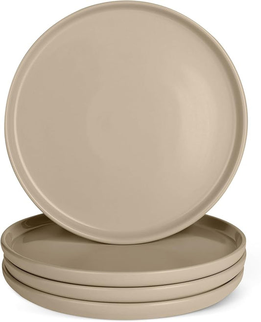 Amazon Basics Glazed Stoneware Dinner Plates, Ceramic 4-Piece Set, Microwave and Dishwasher-Safe, 10.5 in., Linen Gray