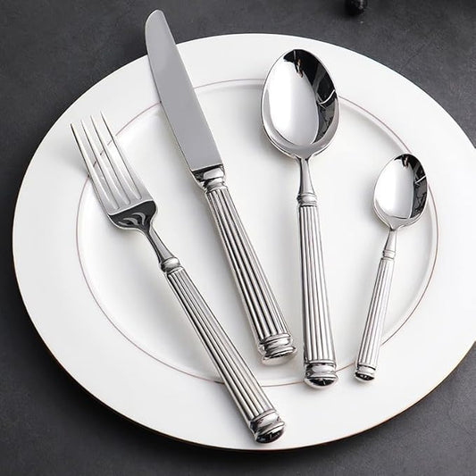 Silverware Set for 12 Flatware Set 48 Pieces Elegance Luxury Tableware Set Roman Column Handle Knives and Forks spoons 18/10 Stainless Steel Cutlery Utensil Sets for Home Restaurant Dishwasher Safe