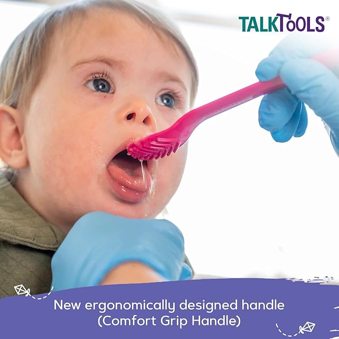 TalkTools Textured Magenta Spoons | Provides oral awareness during feeding | Encourages lip closure | Normalize acceptance of foods with a variety of textures - 6 Pack