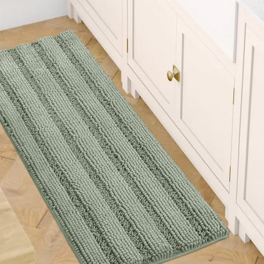 H.VERSAILTEX Bath Rugs for Bathroom Non Slip Bath Mats Extra Thick Chenille Striped Bath Rug Runners 47" x 17" Absorbent Fluffy Soft Shaggy Mats Dry Fast Plush Area Carpet for Bath Room - Sage