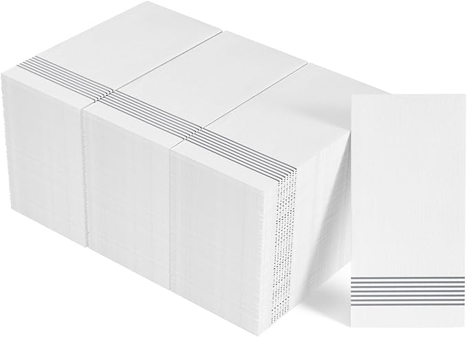 LITOPAK 300 Pack Disposable Guest Towels, Disposable Hand Towels for Bathroom, Paper Dinner Napkins for the Kitchen, Soft, Party Napkins, and Wedding Napkins(Silver)