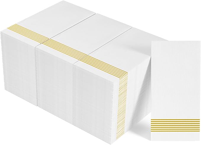 LITOPAK 300 Pack Disposable Guest Towels, Disposable Hand Towels for Bathroom, Paper Dinner Napkins for the Kitchen, Soft, Party Napkins, and Wedding Napkins(Gold)