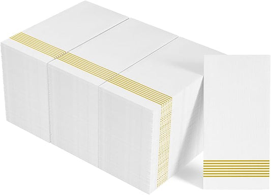 LITOPAK 300 Pack Disposable Guest Towels, Disposable Hand Towels for Bathroom, Paper Dinner Napkins for the Kitchen, Soft, Party Napkins, and Wedding Napkins(Gold)