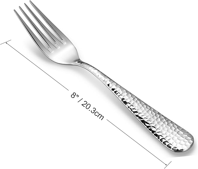 KEAWELL Premium 8-Piece Louise Hammered Fork Set, 18/10 Stainless Steel, Fine Fork Set with Round Edge, Brightly-Mirror polished, Dishwasher Safe. (8, 8" Dinner Forks)