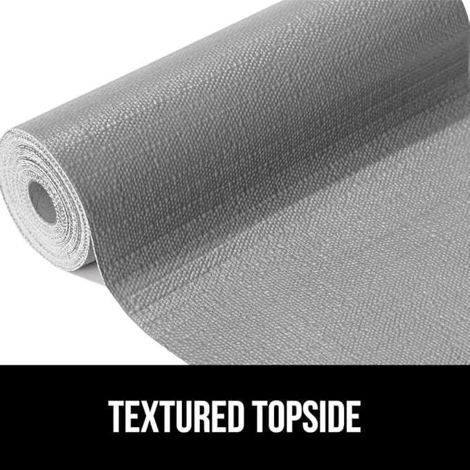 GORILLA GRIP DripGuard Shelf Liner, Non Adhesive Drawer and Kitchen Cabinet Protector, 24x240 Inch, Slip Resistant BPA Free Smooth Surface Plastic Liners for Cabinets, Bathrooms, Closets, Gray