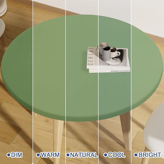 Round Spandex Tablecloth, Elastic Fitted Waterproof Tablecloths for 36"-44" Tables, Stretch Washable Picnic Table Cover for Camping, Dining, Indoor and Outdoor, Sage Green