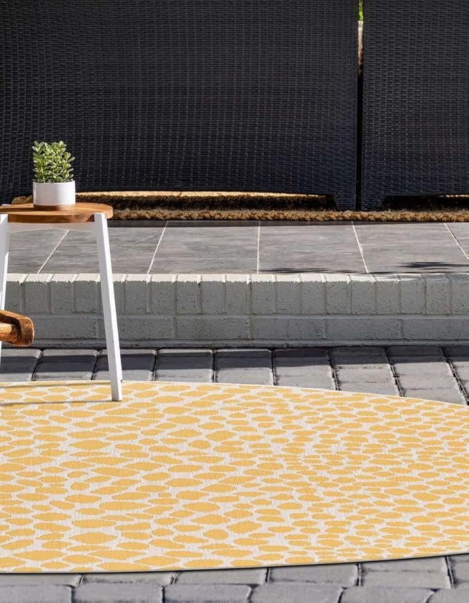 Unique Loom Outdoor Collection Area Rug - Cape Town (13' Round, Yellow Ivory/ Ivory)