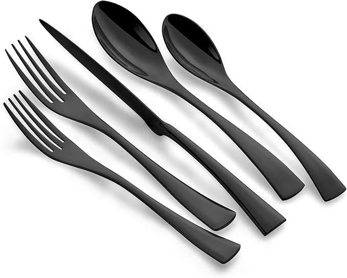 20 Pieces Black Silverware Set Service for 4,Modern 18/10 Stainless Steel Flatware Cutlery Set,Utensil Set for Home Restaurant Hotel,Mirror Polished,Dishwasher Safe