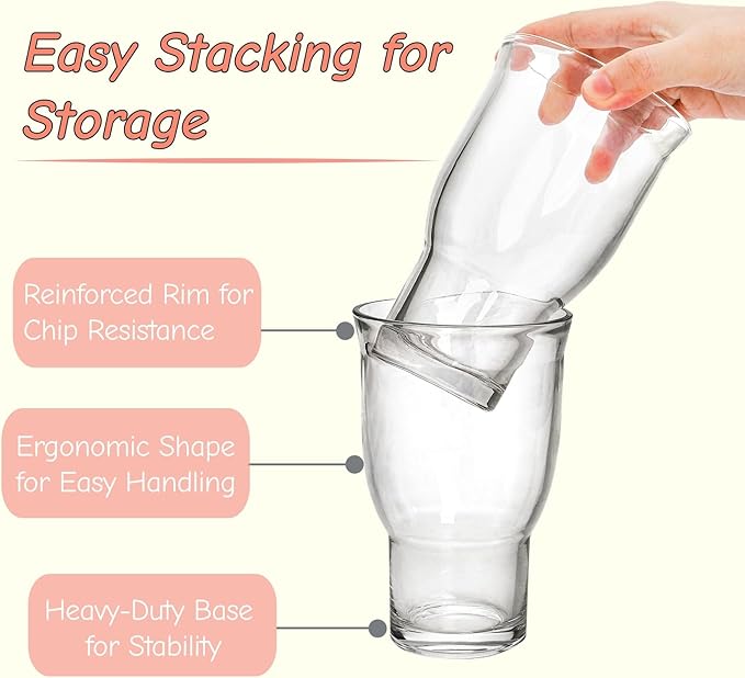 6 Piece Drinking Glasses, 15 Oz Iced Coffee Glasses Drinking Tumbler Set, Lead-free Highball Glass Cup Kitchen Glassware for Water, Juice, Beer, Beverage, Tea, Soda