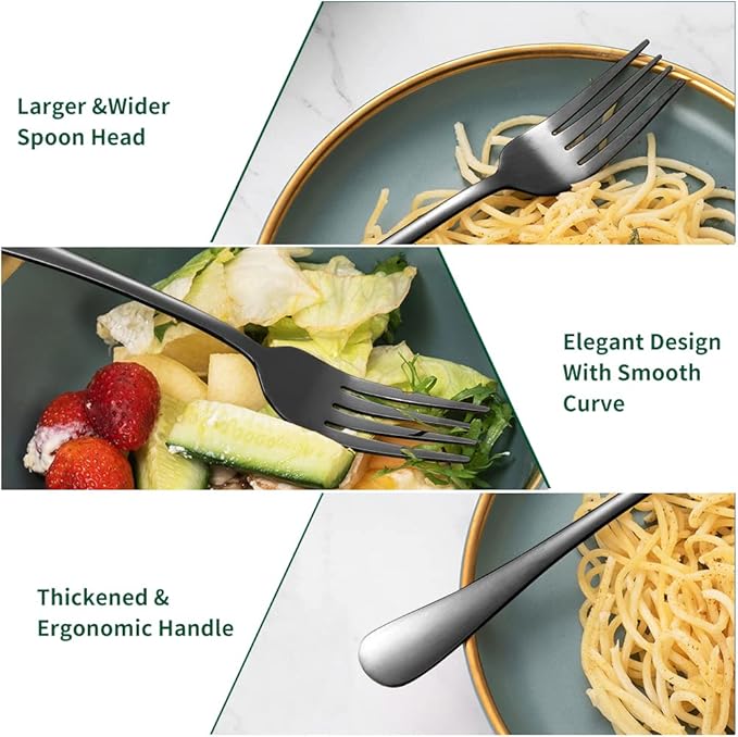 12Pcs Black Stainless Steel Dinner Forks, Silverware Forks, Flatware Forks Set Of 12, Dishwasher Safe
