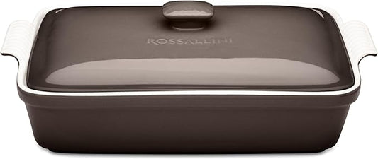 Stoneware Casserole Dish Bakeware Set with Lid, Covered Rectangular Dinnerware, Extra Large 4.23 Quart, 13 by 9 Inch, Oyster