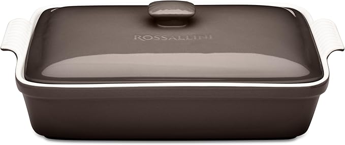 Stoneware Casserole Dish Bakeware Set with Lid, Covered Rectangular Dinnerware, Large 3.2 Quart, 11 by 9 Inch [Oyster Grey]