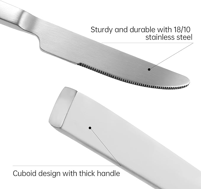 Stainless Steel Flatware Set Hand Forged 18/10 Silverware Set Cutlery Set Silver Cuboid Handle Matte Finished 20 Pieces Service for 4