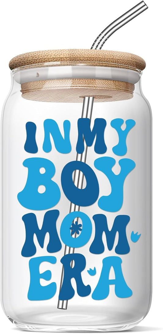 Christmas Boy Mom Gifts - Mothers Day Birthday Gifts for Boy Mama, Pregnant New Mom, Expecting Mother, Moms To Be, First Time Mommy - 16 Oz Coffee Glass Cups