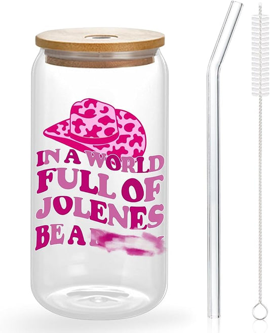 Western Gifts for Women Hot Pink Western Cowgirl Accessories Birthday Christmas Decorations Gifts for Women Girls Party Favors Cute Glass Cups with Lids and Straws, 16 Oz Pink Tumbler