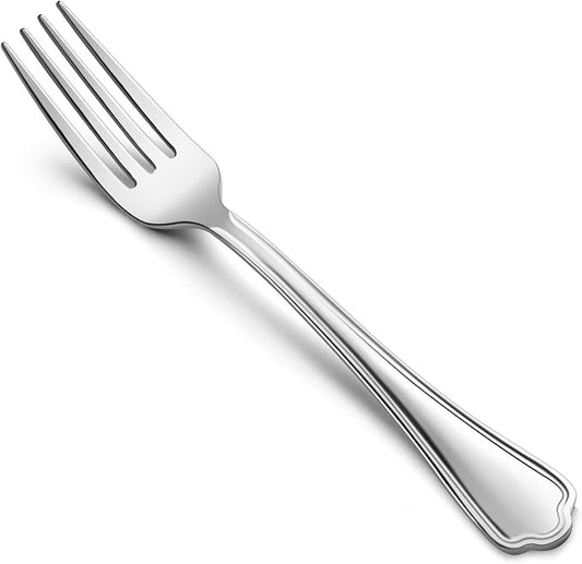 Salad Forks Set of 12, E-far 6.7 Inch Stainless Steel Dessert Forks for Home, Kitchen or Restaurant, Non-toxic & Mirror Polished, Scalloped Edge & Dishwasher Safe